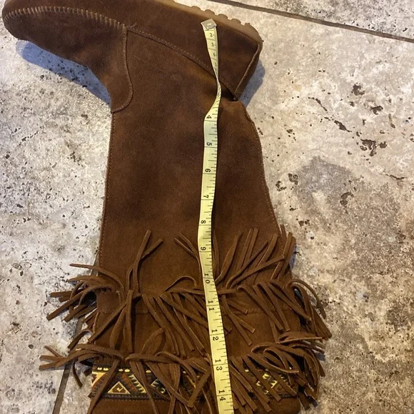 Minnetonka Side Zip Ribbon Trim Fringe Boots SZ 9 - Picture 12 of 12